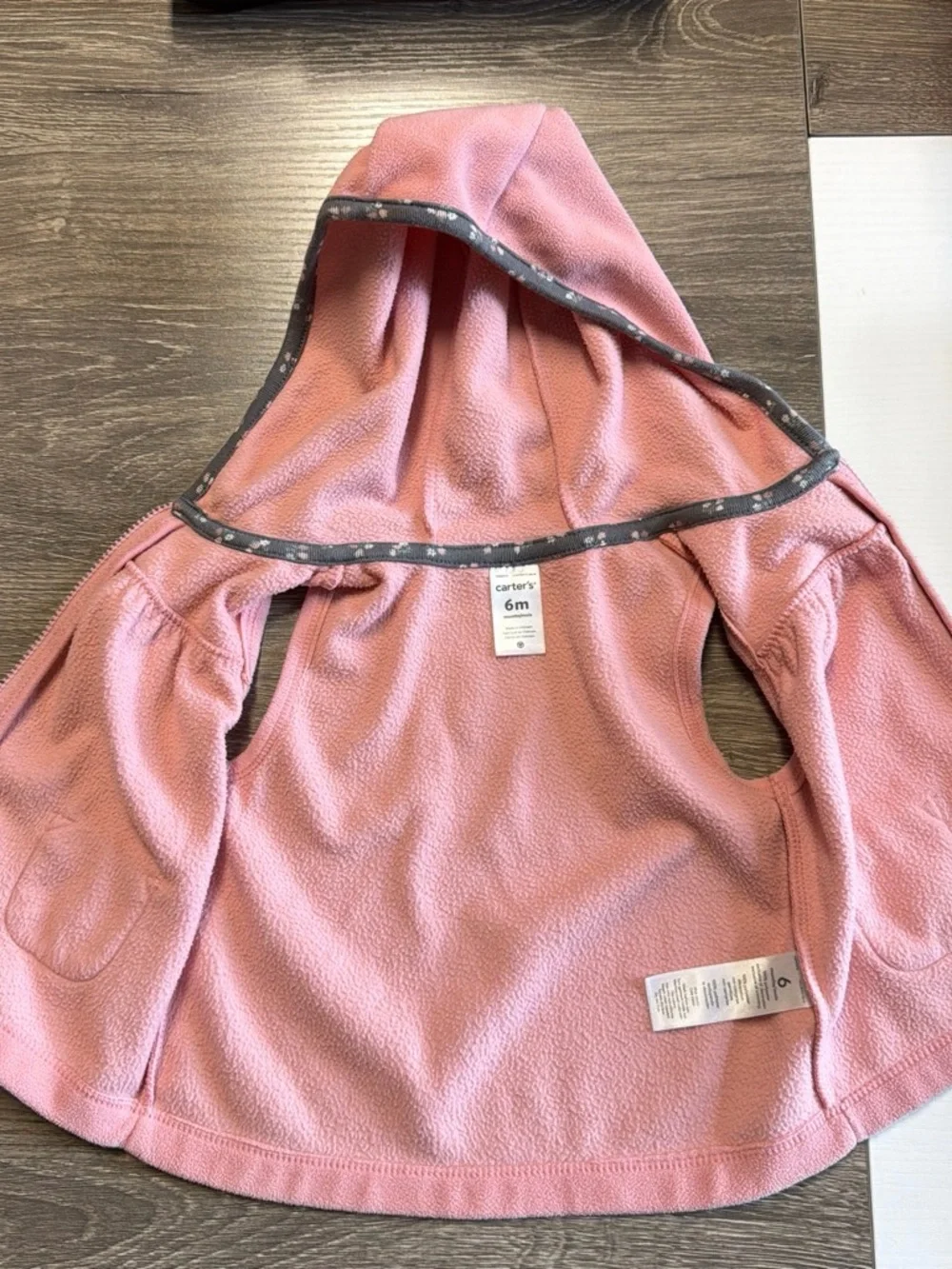 Carter's Pink Hooded Fleece Vest with Charcoal Trim